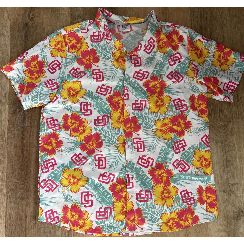 San Diego Padres Shirt Mens Large Hawaiian White MLB Baseball Southwest Aloha